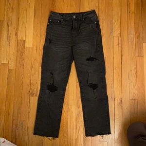 Distressed black denim